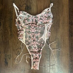 Pink Floral Embroidered Bodysuit